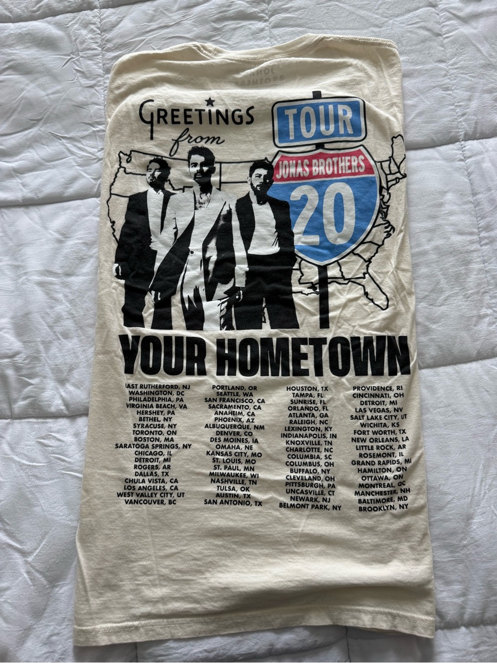 Jonas Brothers 2025 Tour Graphic Tee - Cream, Black, Blue, Red